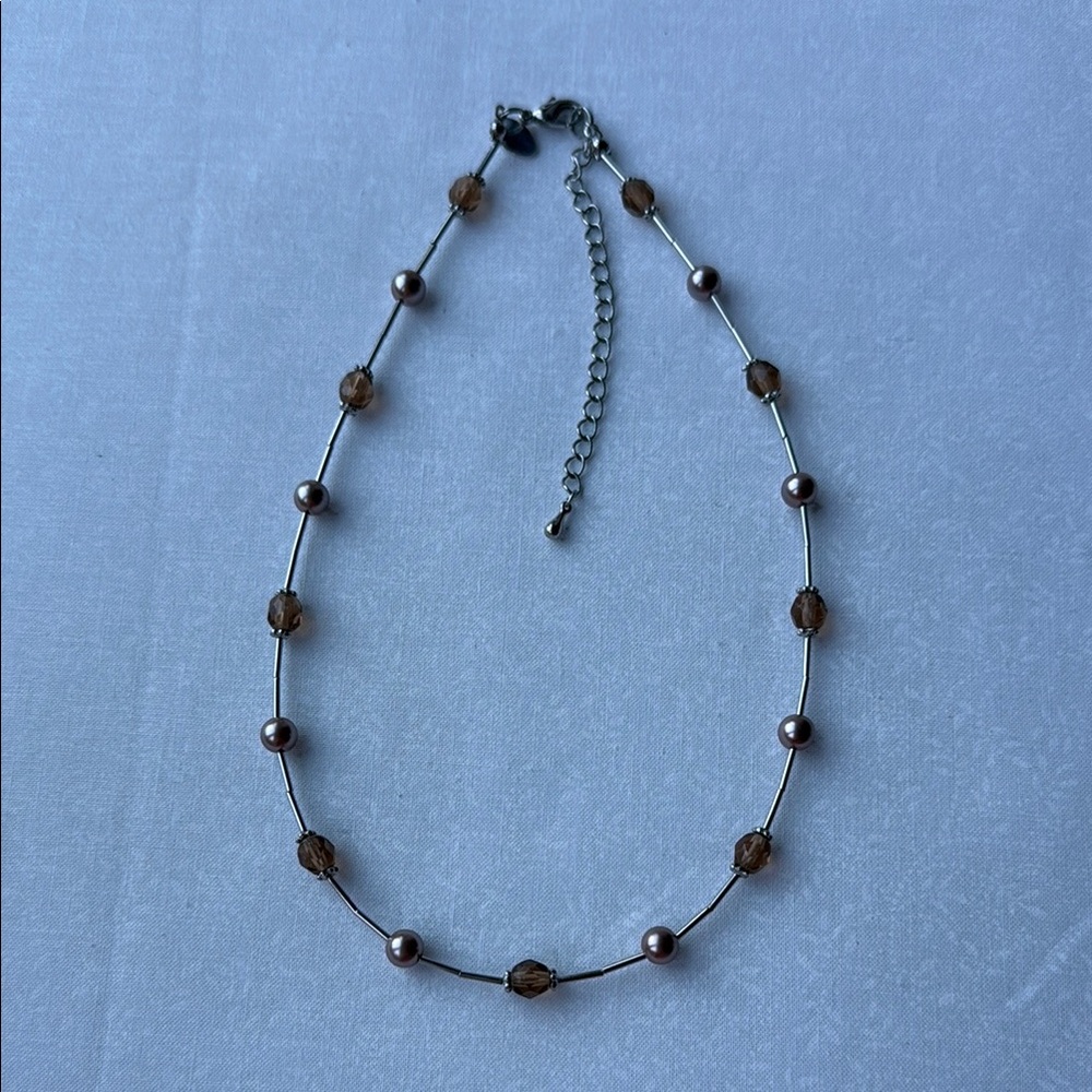 Lia Sophia Silver‎ and Brown Necklace with Adjustable Clasp